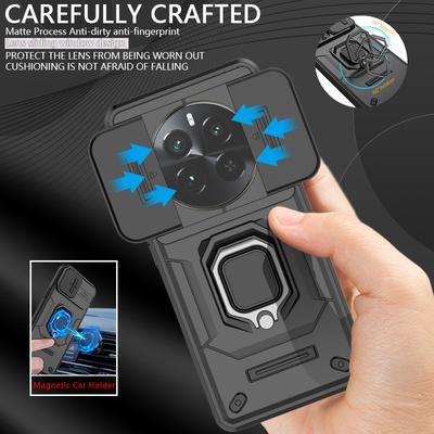 Для Realme 12 Pro Plus чехол Slide Lens Camera Protect Чехлы для телефонов Realme 12 12Pro+ 5G Магнитный держатель кольца Бронированная задняя крышка