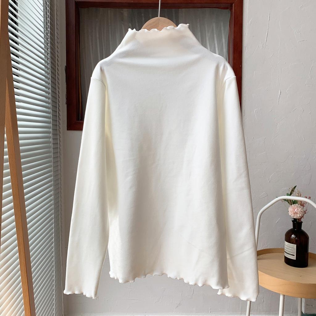 Женская рубашка с длинным рукавом, теплая, для холодной погоды, осенне-зимняя, нижняя рубашка, полувысокий ворот, однотонная внутренняя часть, тонкие теплые топы