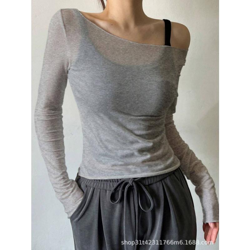 CANVAUS Футболка облегающего кроя с длинными рукавами и открытыми плечами, без бретелек