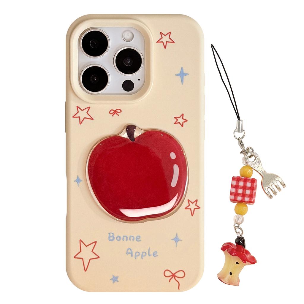 Red Apple 16pro Max Mobile Phone Case 17 Three Dimensional with Pendant Iphone15 Suitable for 13 Niche 11