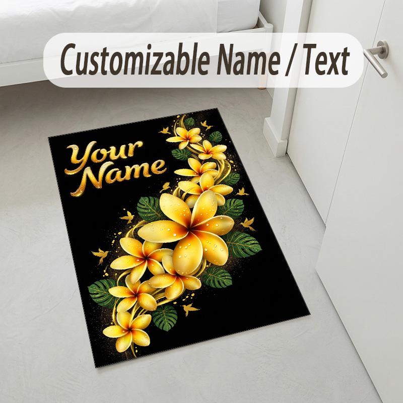 Floral Garden Theme Crystal Velvet Rug Personalized Custom Name Text Soft Floor Mat Home Decor
