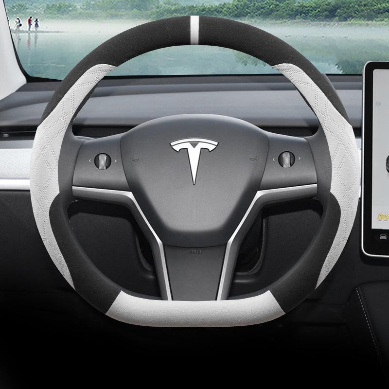 Ультратонкая замшевая накладка на руль для Tesla Model 3/Y/X, всесезонная.