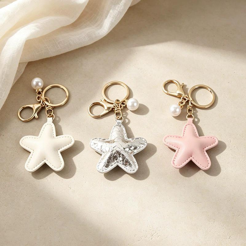 Yogodlns Faux Leather Shiny Star Pearl Bag Pendant Keychain Mobile Phone Decor Charm Accessory Car Key Ornaments Gift Handicrafts