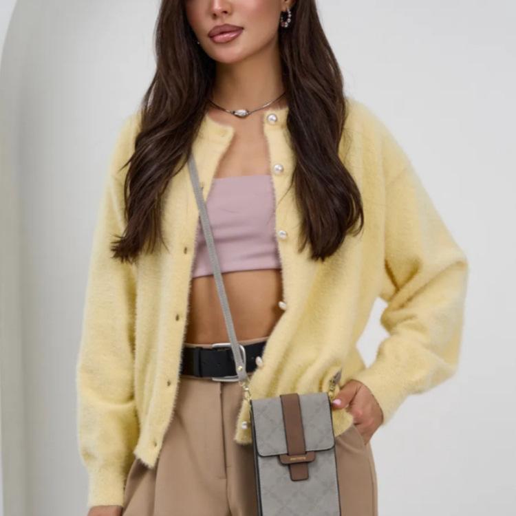 European and American solid-color sweater women's jacket, 2025 autumn/winter new loose versatile fashionable short knit cardigan