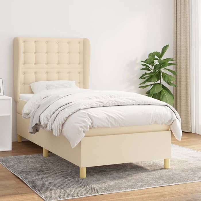 Maison Exclusive - Sommier à lattes de lit et matelas Crème 90x190 cm Tissu