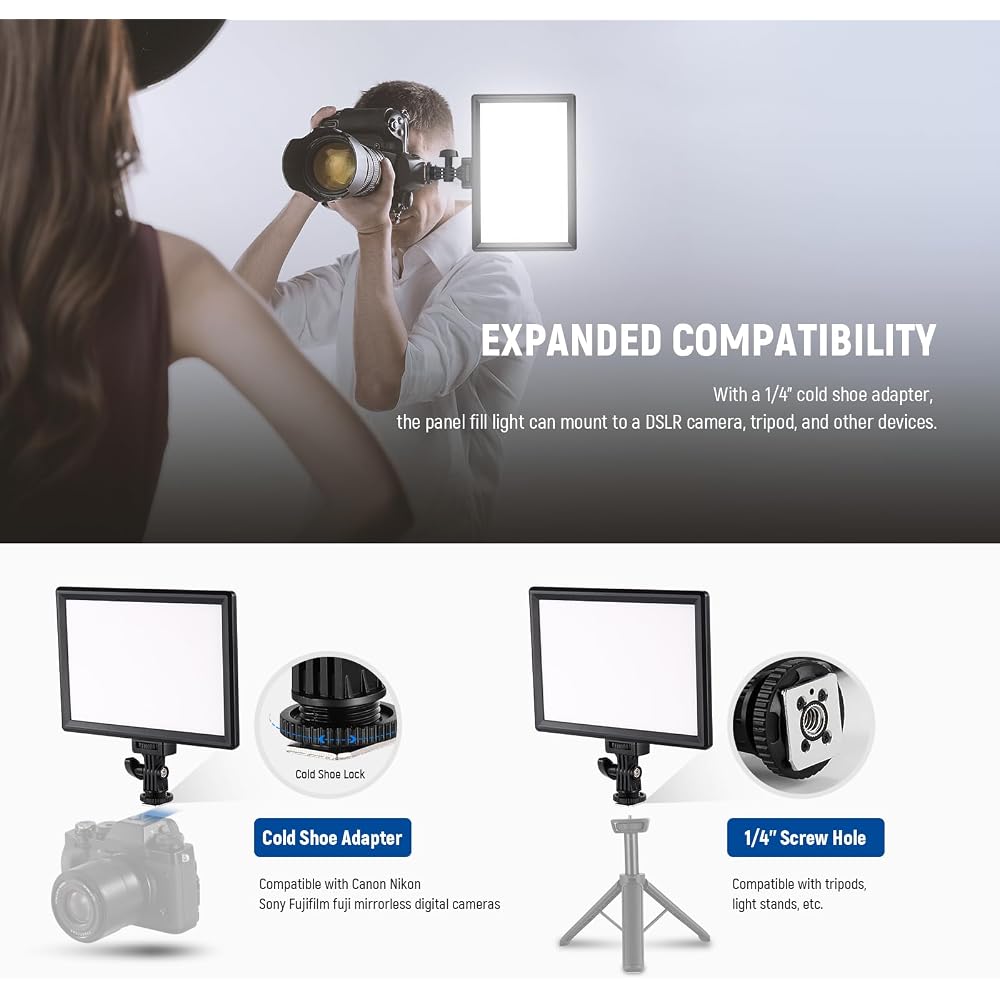 NEEWER 9-inch LED Video Light, Camera Light, Photography Light, Selfie Light, Panel Light, Adjustable Brightness 3200K~5600K CRI95+ 600Lux, 4000mAh Ba