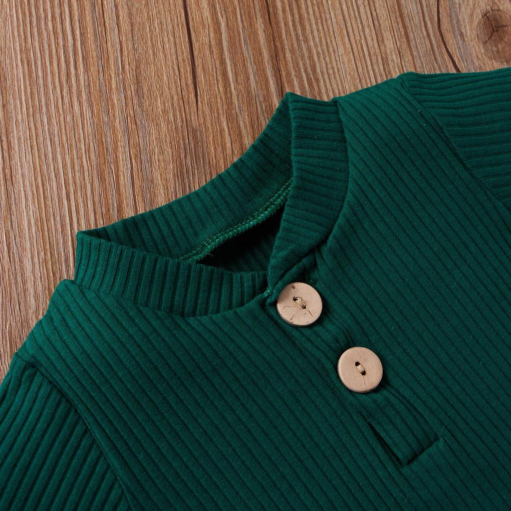 2Pcs Unisex Baby Summer Outfits, Solid Color Ribbed Stand Collar Short Sleeves Romper + Elastic Waist Shorts for Toddler