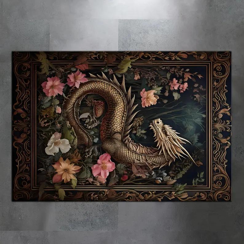 Whimsical Fantasy Dragon carpet Colorful Blossom Tree Pattern rug for Bedroom   Enchanting Decor Floor