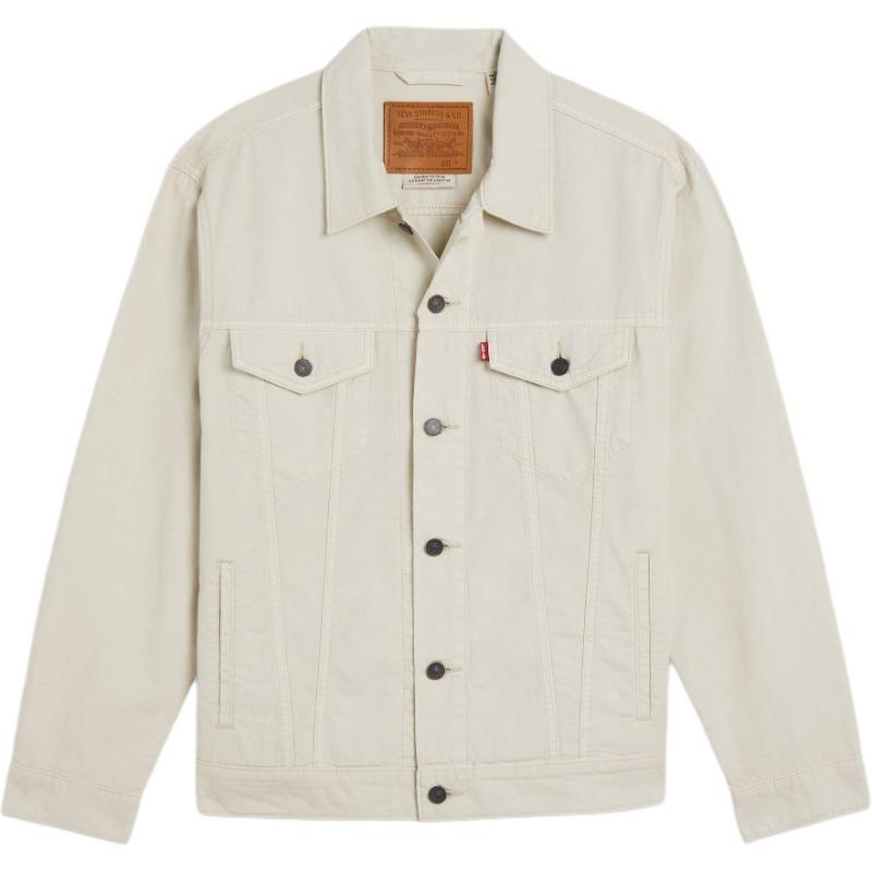 Levis SS25 Серия джинсовой ткани из льна Свободный крой Куртка с заостренным воротником С передним карманом Логотип Мужские куртки Белый A5782-0063