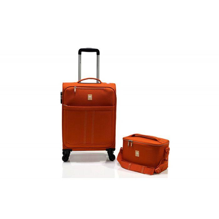 Soft Cabin Suitcase Set + "Ultra Light" Vanity Case - Lys Paris 2102/2 - Orange