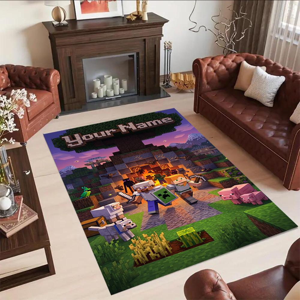 Minecraft Customized Name Floor Rug Office Rug Design For Dining Room Balcony Hallway Entryway Antislip Carpet Anime Office Decor