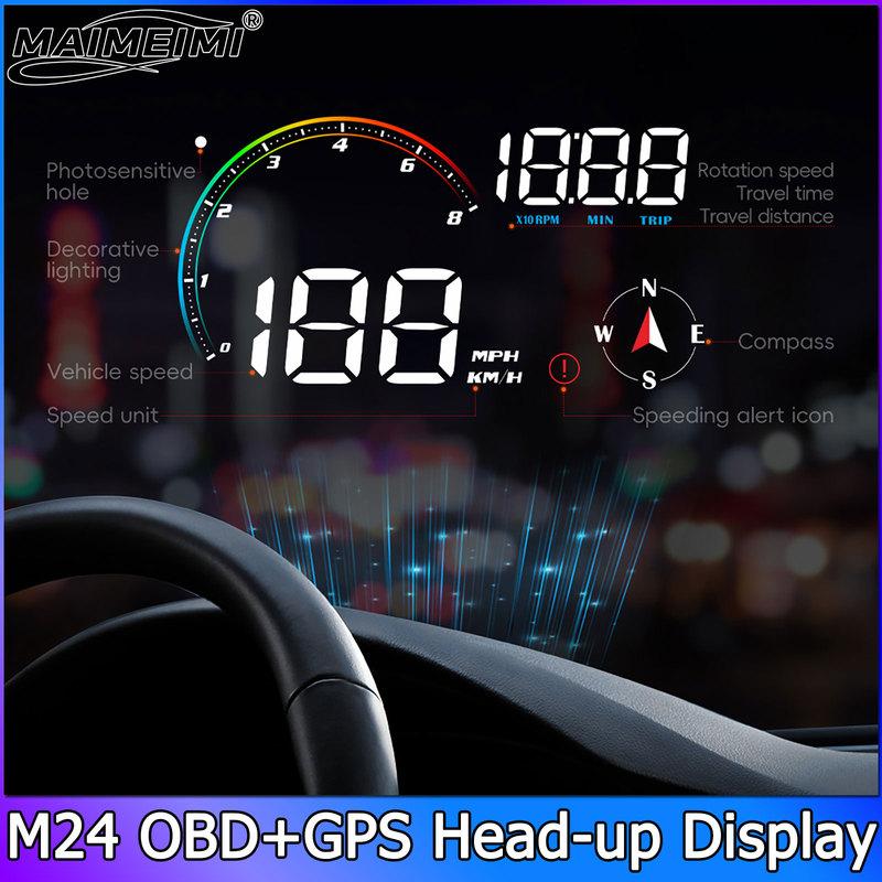 M24 HUD Gauge Smart Speedometer OBD+GPS Car Electronics Head Up Display Turbo RPM Alarm Water Temp Car Overspeed