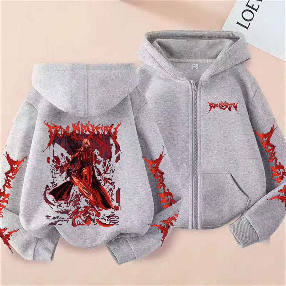 Игровой Худи на молнии с принтом Dante из Devil May Cry Мужской Винтажный Готический Рок Оверсайз Куртка на молнии Унисекс Мода Косплей Уличная одежда