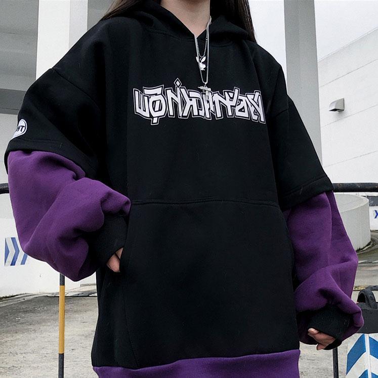 M ~ 4XL Y2K Топ женские толстовки с принтом готические темные толстовки свободный искусственный свитер из двух частей женский осенне-зимний плюс бархатная толстая куртка с капюшоном