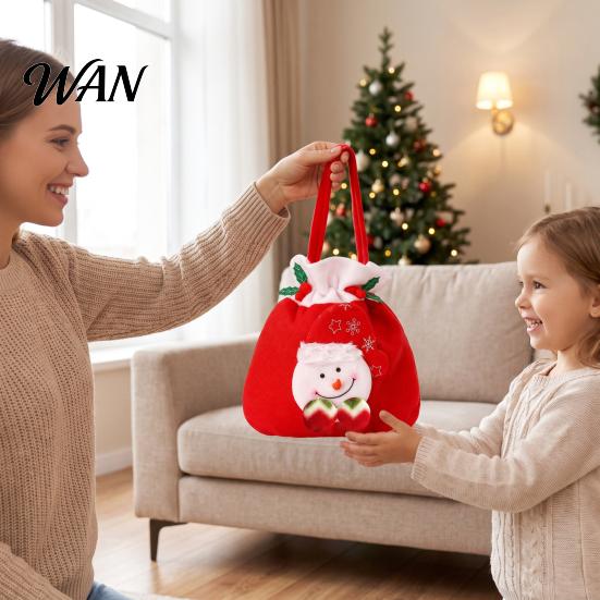 Small Toy Storage Bags Christmas Flannel Drawstring Candy Bags, Fruit Cookie Packing Bag, Cute Seasonal Party Favors Snowman/Santa/Elk Gift