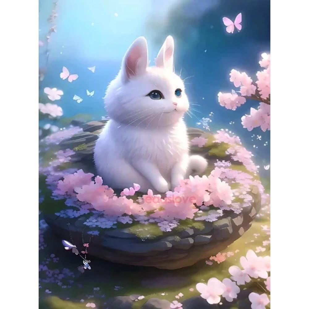 Алмазная картина, полная дрель, милый белый кот, квадратная круглая алмазная живопись, ручная работа, цветочный пейзаж, сделай сам, алмазная мозаика, картина, украшение дома