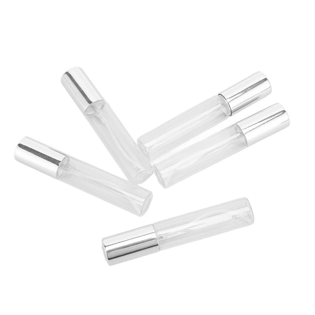 5 шт. Прозрачные стеклянные флаконы для духов с серебряным носиком 10 мл в форме цилиндра, многоразовый пустой флакон для духов