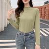 Autumn and Winter Women's Bottoming Shirt Slim Thin Padded Round Neck with Warm Long-sleeved Blouse Top