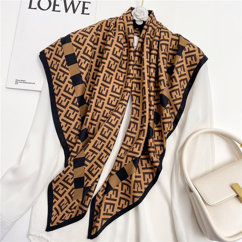 Шелковый твилл большой квадратный платок женский новый letter color matching scarf европейский и американский стиль шелковый платок 91 см большого размера платок на голову
