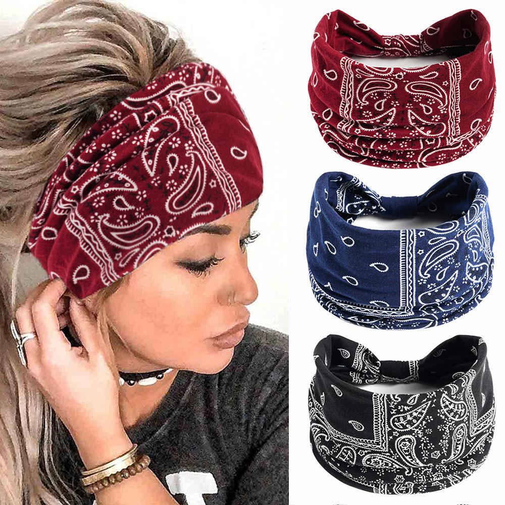 3Pcs Stretchy Headband Boho Print Hairband for Women Girls Yoga Sports Workout