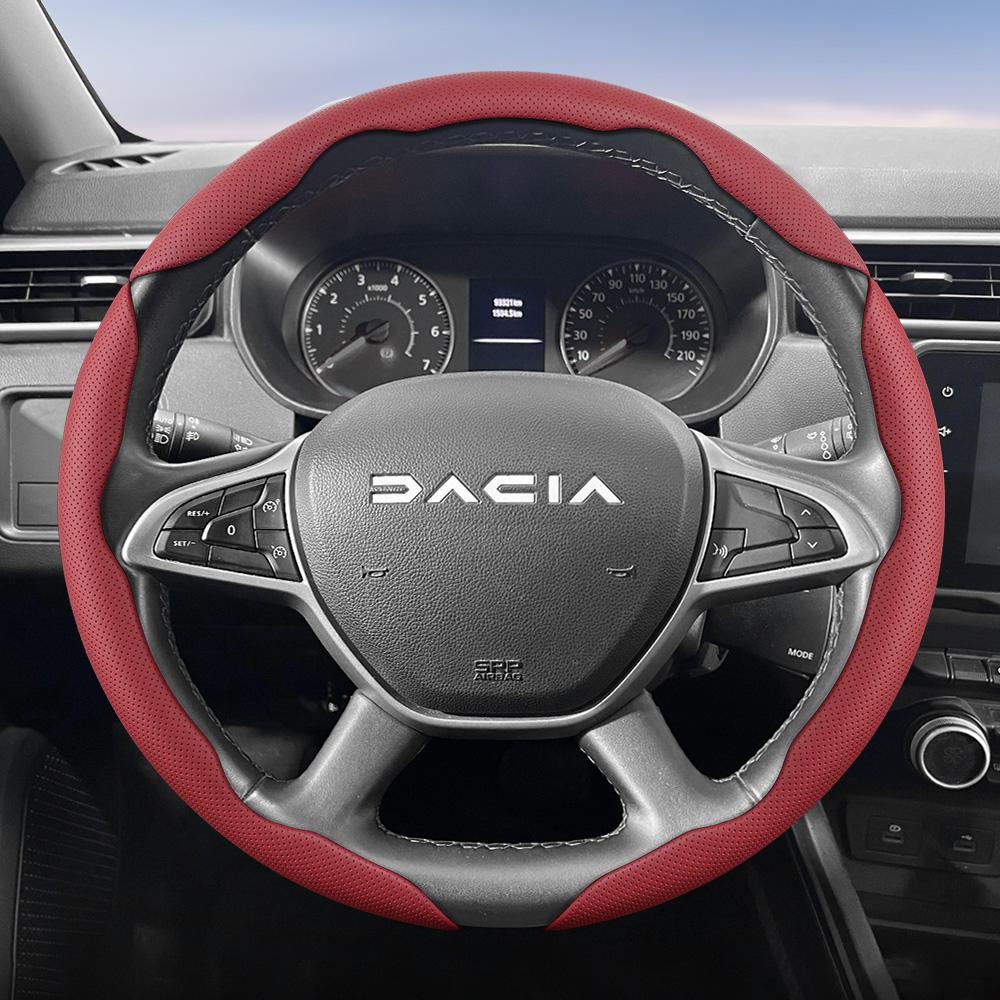 Suitable for Dacia Breathable Leather Steering Wheel Cover with Segmented Quick-Release Design, Non-Slip and Durable, for Sandero Stepway Duster PP24