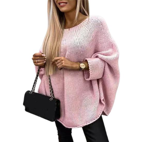 Women Sweater O-Neck 3/4 Sleeve Cloak Style Pullover Tops Solid Color Loose Fit Elastic Breathable Knitting Tops