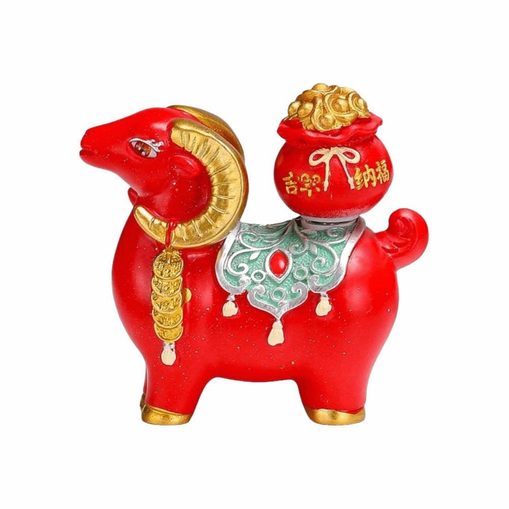 Cute Zodiac Goat Figurine Rotatable Fortune Bag Car Dashboard Ornament Home Decor