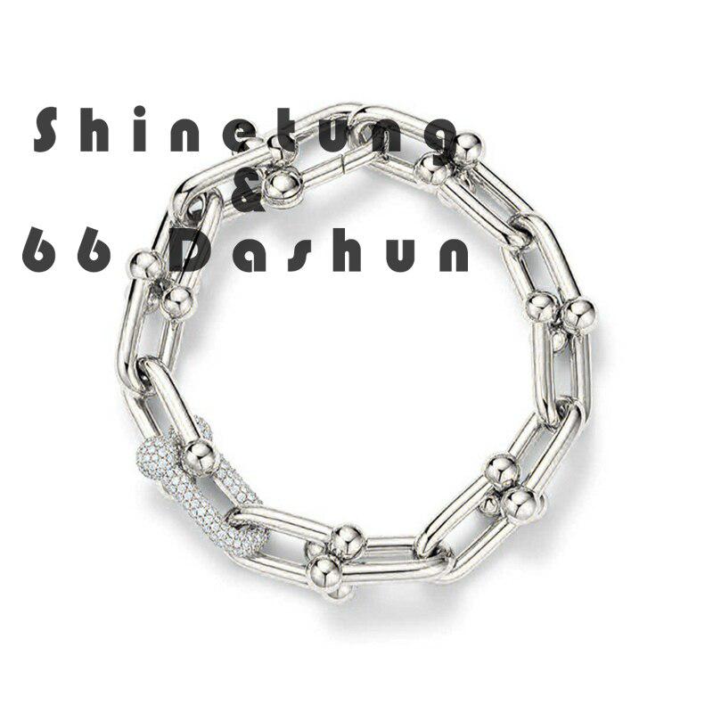 Браслет-цепочка Shinetung Trend с бриллиантами для мужчин и женщин, роскошные ювелирные изделия в подарок с логотипом T-цепочка высокого качества