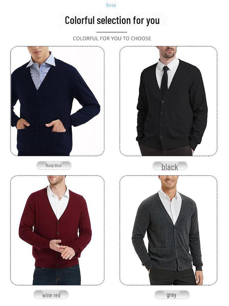Мужской шерстяной трикотажный кардиган с длинными рукавами и жилетом