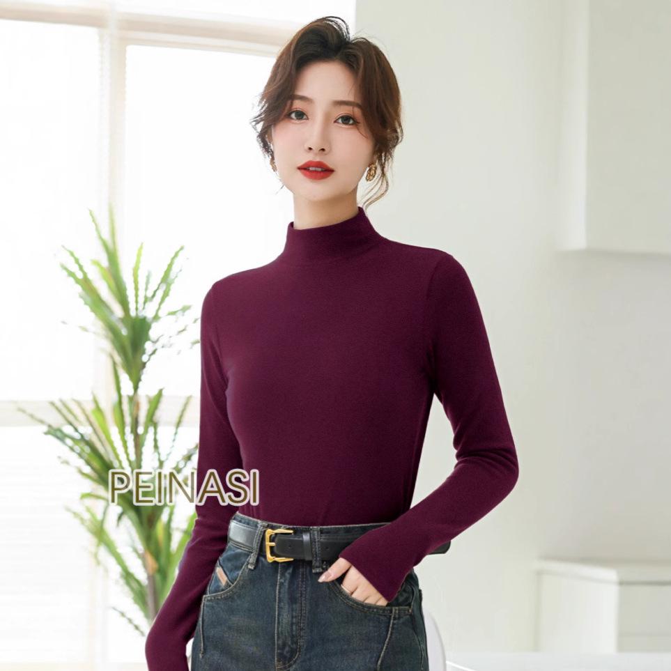 Women's Micro-Fleece Stand-Up Collar Base Layer: Thick, Warm Mid-Neck Top for Fall & Winter