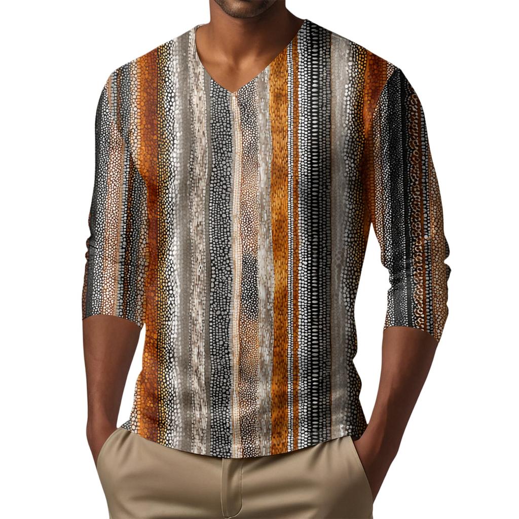 Мужская футболка с V-образным вырезом, повседневная, модная, с принтом, с длинным рукавом