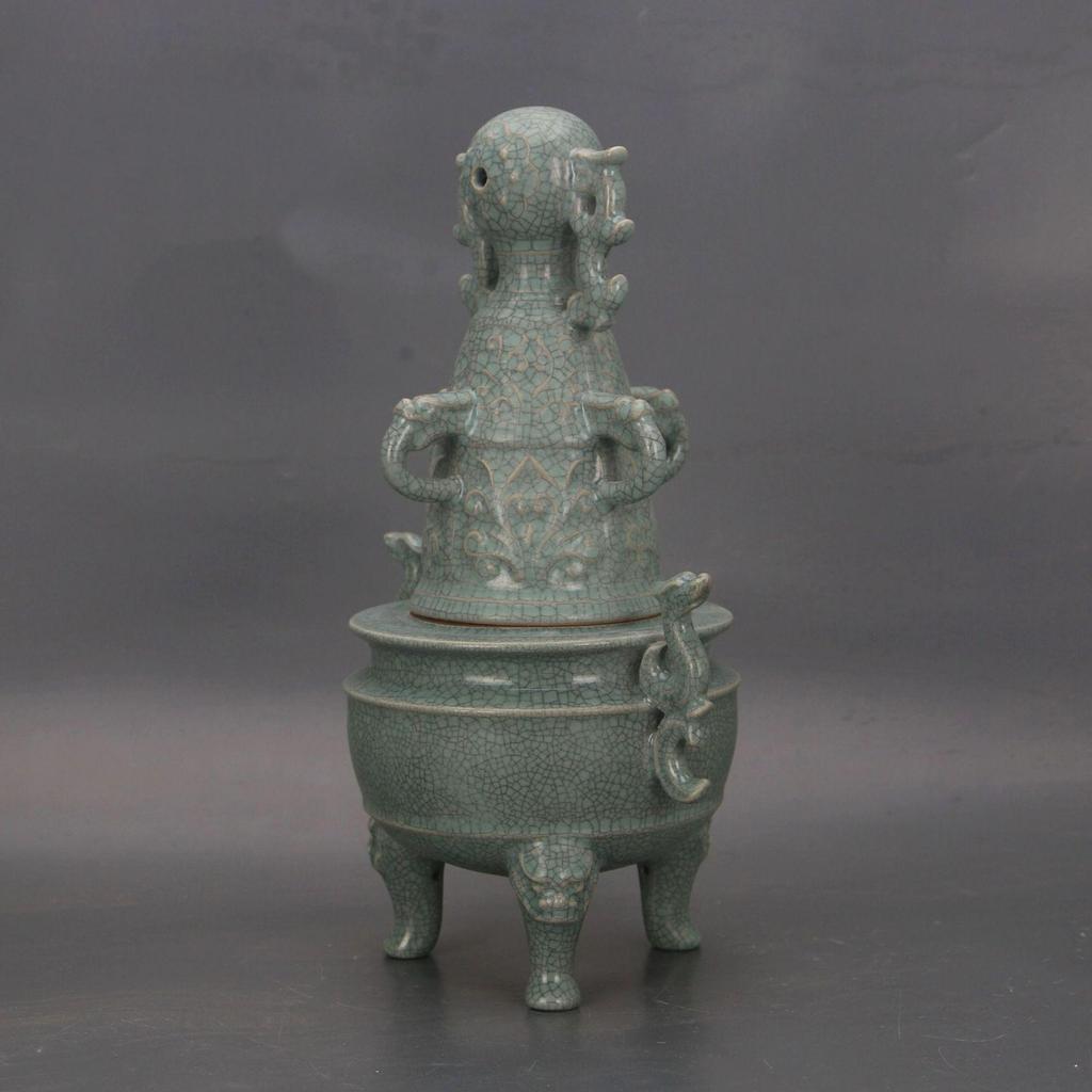 Song Dynasty Ru Kiln Qinglong Temple Ice Crackle Dragon Incense Burner Antique Porcelain Reproduction