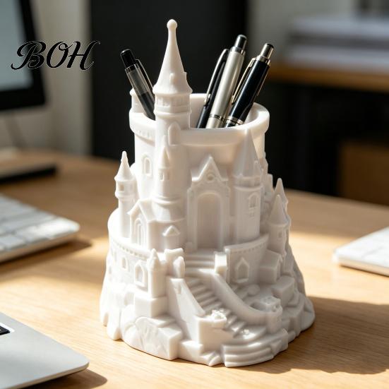 Decorative Pen Holder Castle Shape Holder, 3D Printed Desk Organizer for Pens, Pencils, Pencil Makeup Brushes, Storage Cup Home Office