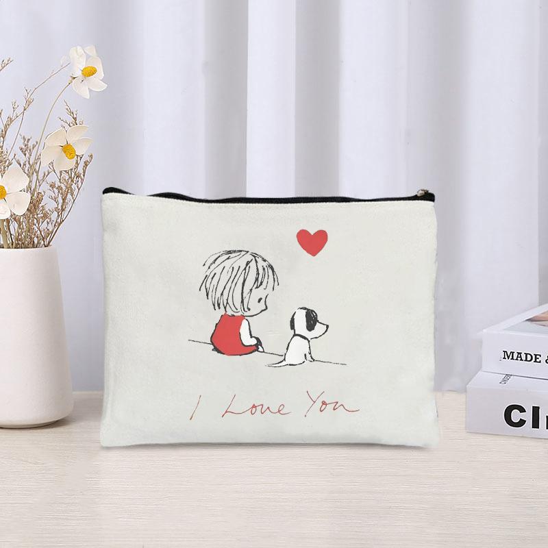 Cute Girl Printed Canvas Cosmetic Bag Organizer Zipper Pouch Sundries Office Supplies Pencil Case Lipstick Perfume Makeup Bags