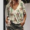 Hot Selling Women's Digital Printed Western Denim Short Sleeved V-neck T-shirt