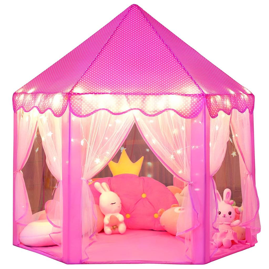 Kids Tent Willwolfer Princess Castle Shape Tent Kids Playhouse Princess Tent with Sparkling LED Starlight Pink Children's Birthday/Christmas Gift/Play