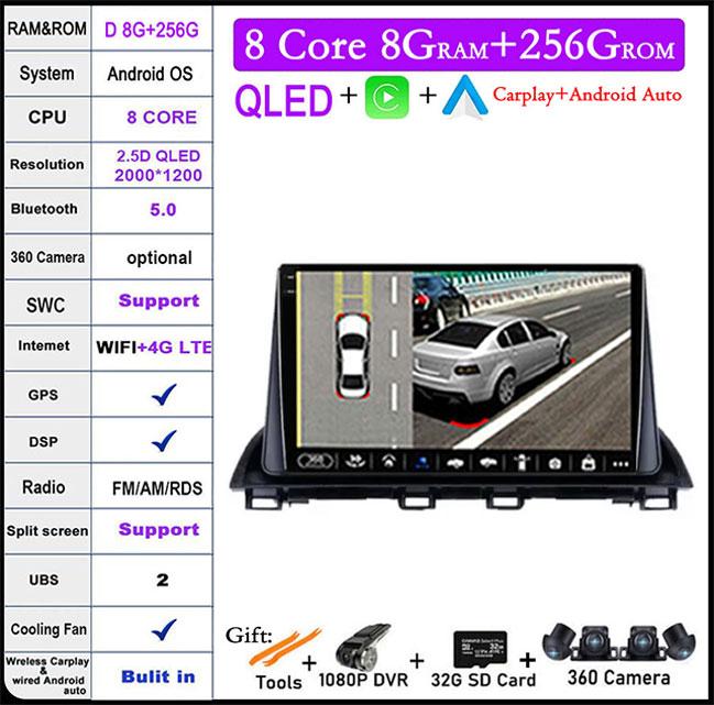 DSP RDS для Mazda 3 Axela 2014 - 2019 QLED Android 14 WIFI+4G BT автомобильный радиоприемник мультимедиа видеоплеер GPS навигация стерео аудио