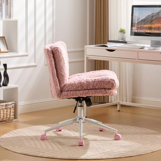 26.4 Inch Seat Office Chair, Artificial Rabbit Hair Home Office Chair with Metal Base, Adjustable Desk Chair Swivel Office Chair, Vanity Chair