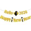 2026 New Year Banner with Sparkling Gold Letters - Elegant "Hello 2026 Happy New Year" Glitter Party Banner for New Year's Eve Decorations, Holiday