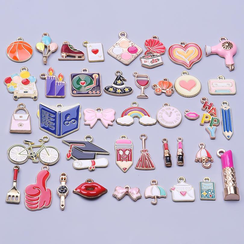 Bedeltjes Oil Drop Bowknot Heart Metal Charms For Jewelry Making Supplies Charms Wholesale Bulk 10/20/30/40pcs/Lot DIY Materials
