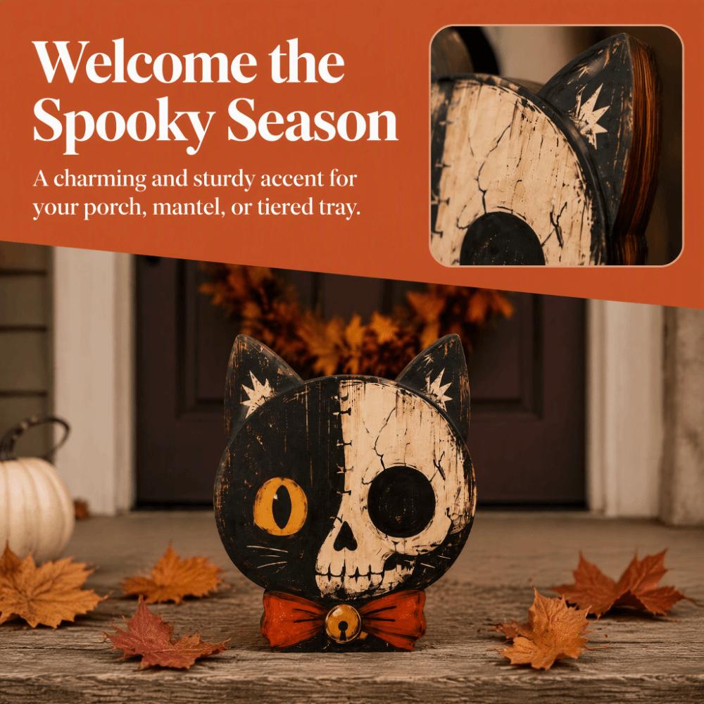 Vintage Retro Patchwork Cat Decor Unique Halloween Wooden Decor Desktop Home Party