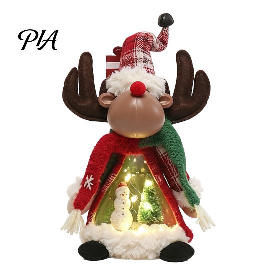 Holiday Party Home Accents Lighted Christmas Doll Decoration, Cute Plush Santa Claus/Snowman/Reindeer Figurine with Light Up Festive Dolls Warm
