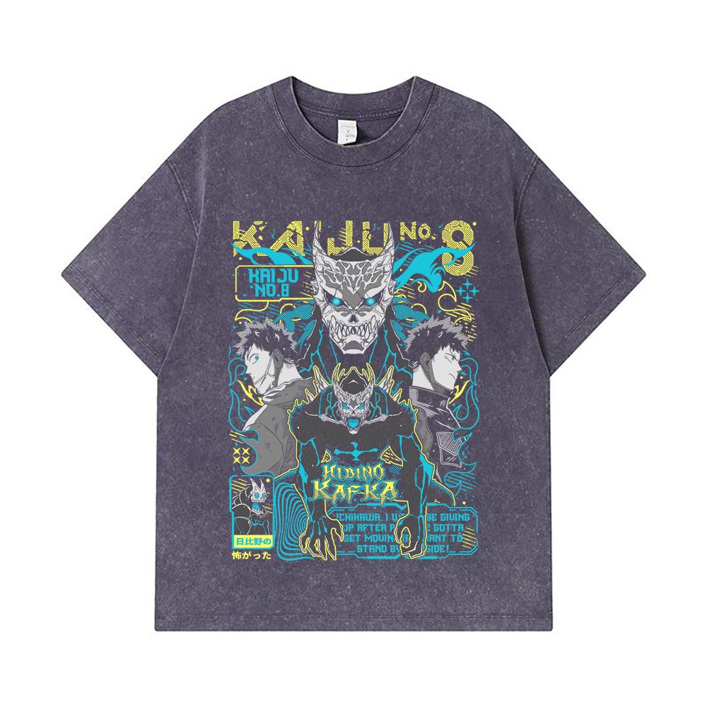 275 GSM Washed T-shirts 100% Cotton Kaiju No 8 V20 Kafka Print Unisex Heavy Cotton T Shirt