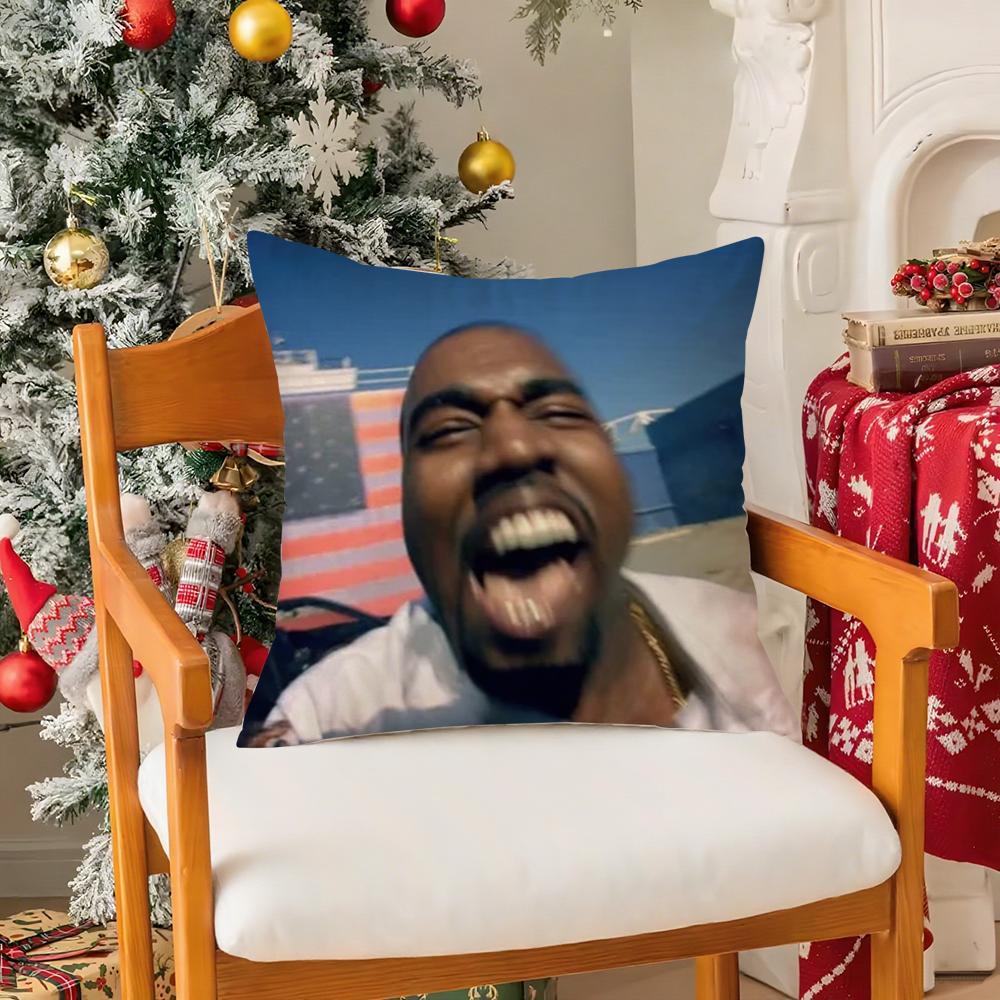 Funny K-Kanye Meme Pillow Case Silky Short Plush With Invisible Zipper Dustproof Sofa Cushion Cover For Home Decor