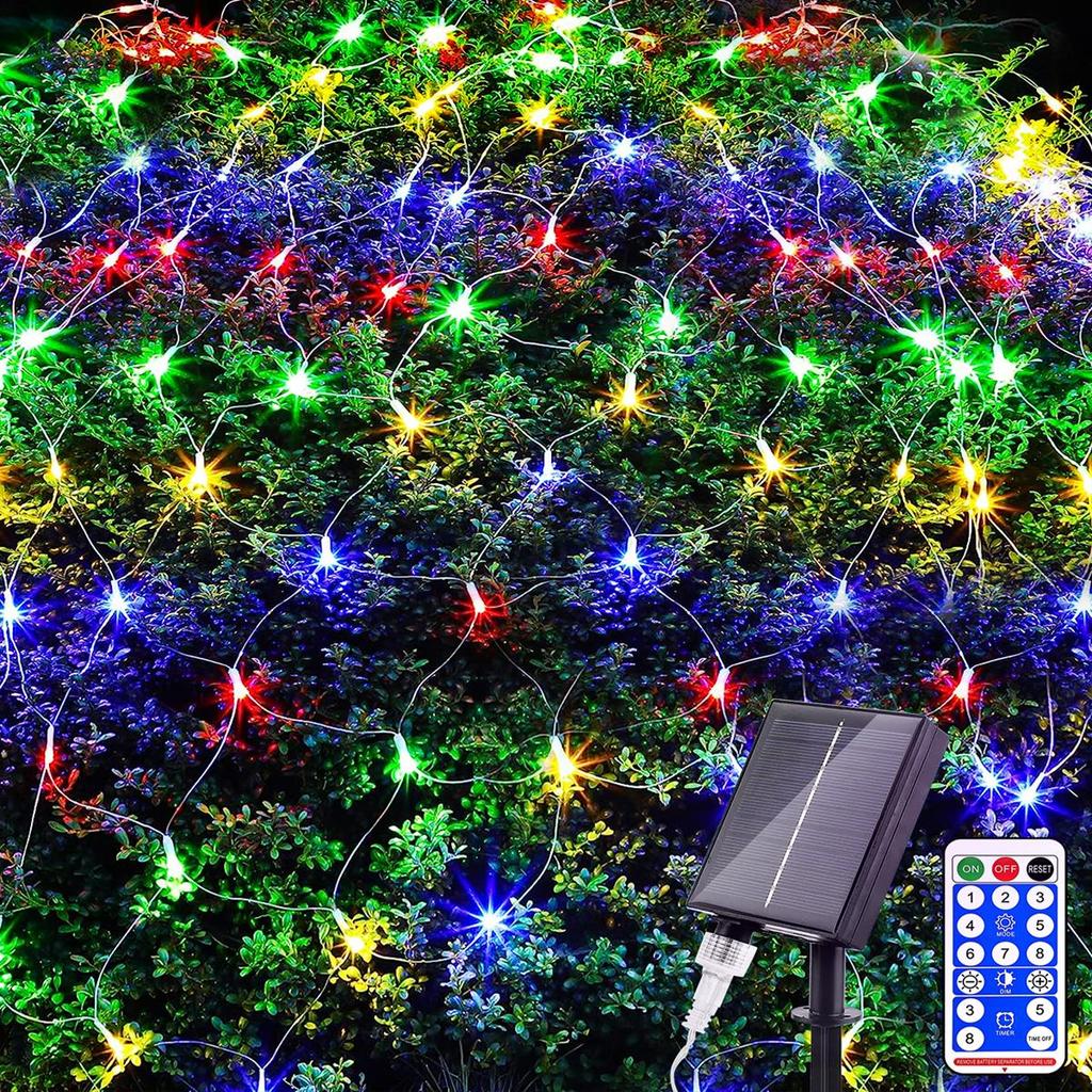 1.5m*1.5m 3m*2m Solar Waterproof String Lights Christmas Patio Garden Mesh Lights With Remote Control 8 Modes Outdoor Indoor Curtain Lights
