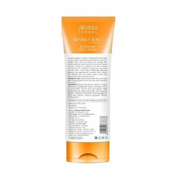 Jovees Herbal Revita Glow Vitamin C Face Wash 75g Pack Of 1 for Glowing Brightening Hydrated Skin