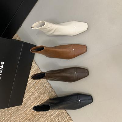 2025 новые квадратный носок низкий голенище тонкие универсальные задняя молния Мартин модные низкий скошенный каблук Челси короткие ботинки