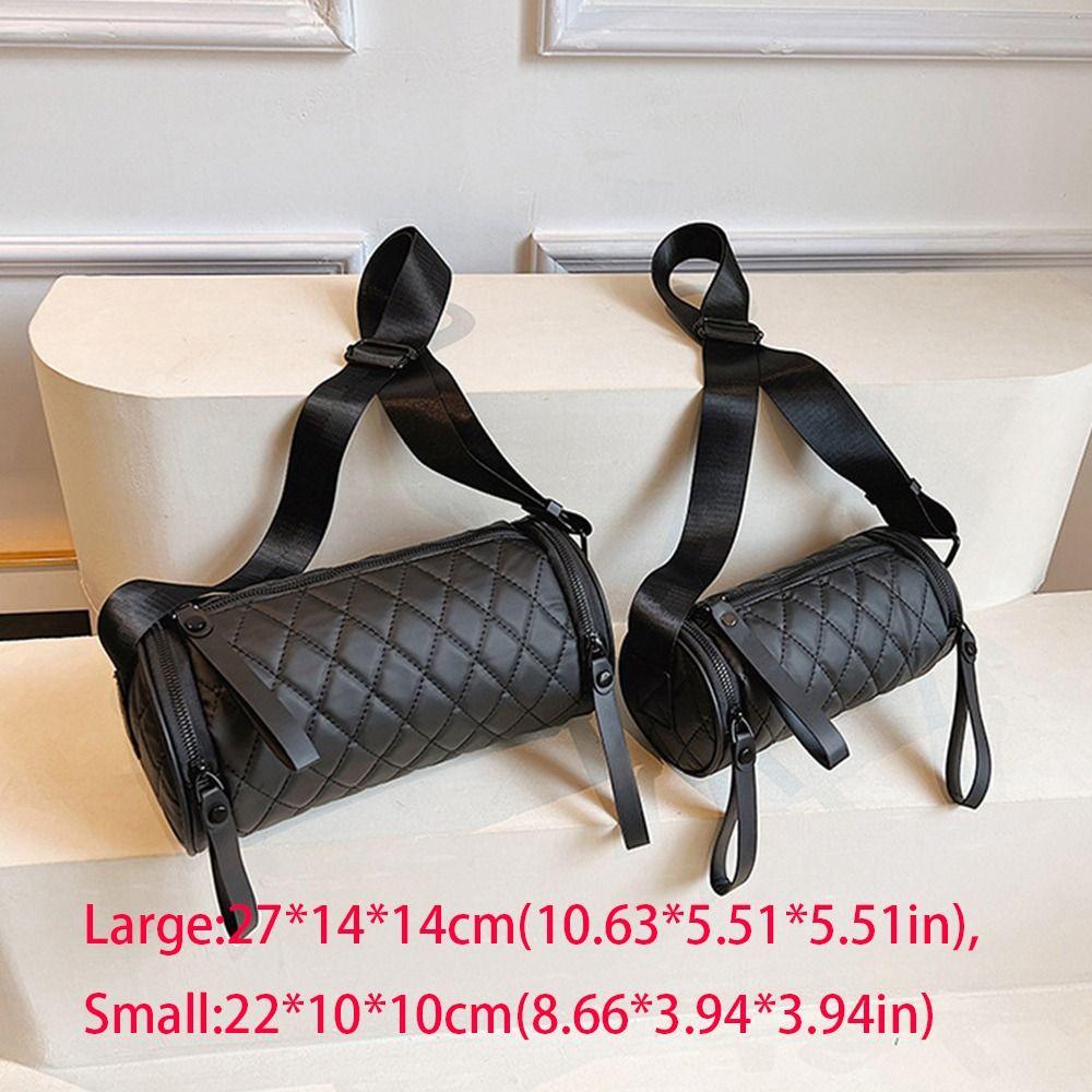 Fashionable Elegant Nylon Shoulder Bag Korean Style Solid Color Rhombus Crossbody Bag Plaid Handbag Cylinder Bag Lady