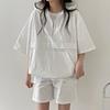 2 Pcs/Set Women Hoodie Shorts Set Half Zipper Hooded Three-quarter Sleeve Loose Big Pocket