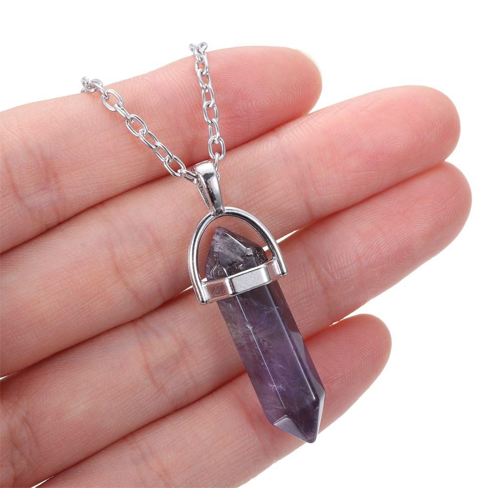 Plated Chakra Hexagonal Jewelry Accessories Stone Pendant Natural Crystal Necklace Quartz chain